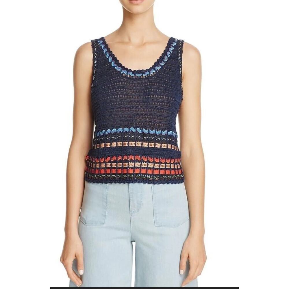 Alice + Olivia Dorian Ribbon Weave Linen Blend Knit Tank Top